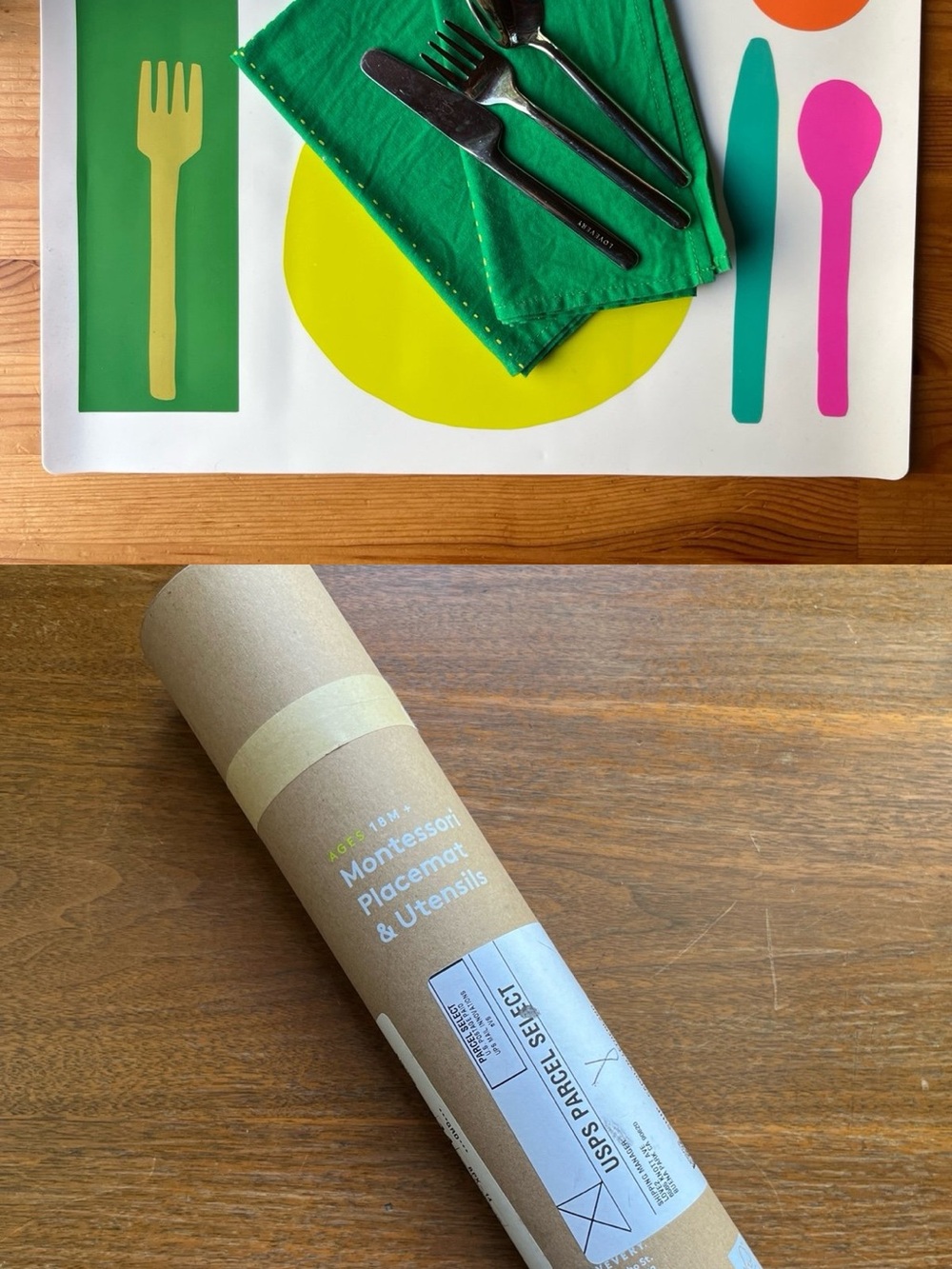Lovevery Montessori Placemat & Utensils Ages 18M+.